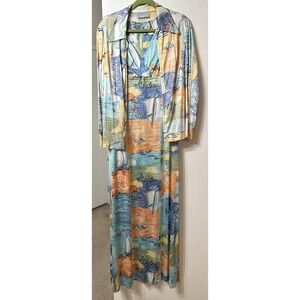 Johnnye Vintage Sleeveless Maxi Dress & Jacket Set French Nautical Sailboat XS S
